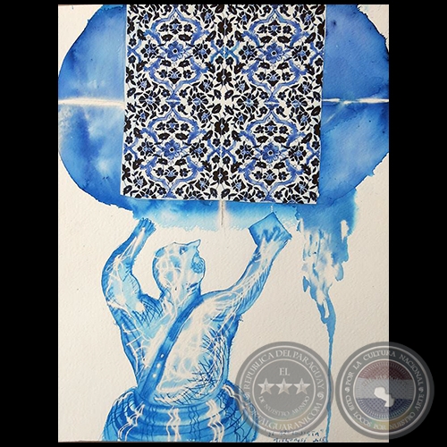 El azulejista - Serie AZUL dibujo sobre papel de Ricardo Migliorisi - Ao: 2018